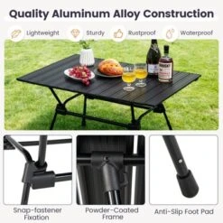 Tangkula Folding Camping Table Collapsible Aluminum Roll Up Beach Table With Carrying Bag 4-Level Adjustable Height Dark/Silver -Furniture Store GUEST 8eaadb4a 7024 4a56 ae65 60dae06d2d8c