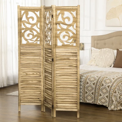 HOMCOM Room Divider, 5.5' Tall Wood Indoor Portable Folding Privacy Screens, Double Hinged Partition Wall Dividers For Home, Brown 3 HOMCOM Room Divider, 5.5' Tall Wood Indoor Portable Folding Privacy Screens, Double Hinged Partition Wall Dividers For Home, Brown