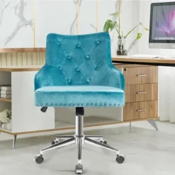Costway Velvet Office Chair Upholstered Swivel Computer Task Chair Turquoise -Furniture Store GUEST 90aa5c00 e0bf 40f2 8fd9 dff266b46c3a
