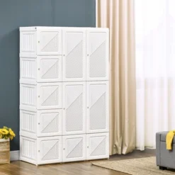 HOMCOM Portable Wardrobe Closet, Bedroom Armoire, Foldable Clothes Organizer With Cube Storage, Hanging Rods, And Magnet Doors, White -Furniture Store GUEST 90b76835 c784 47e7 9a0e 2d6addc207e1