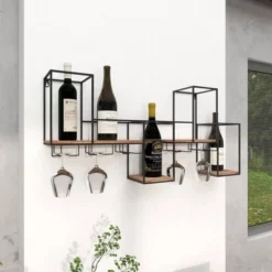 Metal Geometric 7 Bottle Wall Wine Rack With 5 Glass Holder Slots Black - Olivia & May -Furniture Store GUEST 91a0c835 bcc1 4716 a34b d82e0529c324