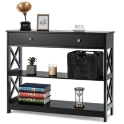 Costway Console Table Drawer Shelves Sofa Accent Table Entryway Hallway Black/White -Furniture Store GUEST 92597c83 b490 49c1 b01c 2c152d1b6b0c
