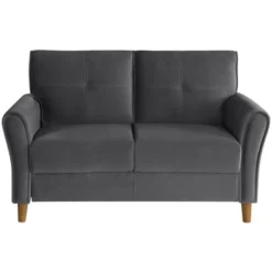 Dunleith Modern Contemporary Velvet Tufted Loveseat In Gray And Walnut - Lexicon