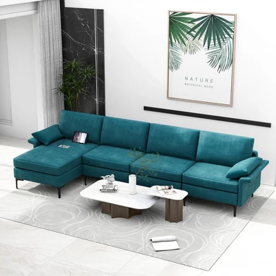 Costway Modern Modular L-shaped Sectional Sofa W/ Reversible Chaise & 4 USB Ports 3 Costway Modern Modular L-shaped Sectional Sofa W/ Reversible Chaise & 4 USB Ports