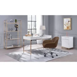 Ottey 2 Drawer Desk White High Gloss/Gold - Acme Furniture -Furniture Store GUEST 945d6735 436b 4a50 a04f 52a102f90924