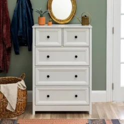 Farmhouse 5 Drawer Grooved Tall Storage Dresser White - Saracina Home -Furniture Store GUEST 96be5b13 02a3 4993 80b5 8619de96e45f