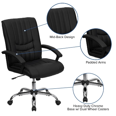 Flash Furniture Mid-Back Black LeatherSoft Swivel Manager's Office Chair With Arms 4 Flash Furniture Mid-Back Black LeatherSoft Swivel Manager's Office Chair With Arms - Image 2