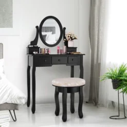 Costway Vanity Table Makeup Table Cushioned Mirror 5 Drawers Black 14 Costway Vanity Table Makeup Table Cushioned Mirror 5 Drawers Black -Furniture Store GUEST 9d83b4d6 36c8 49ec a05b 2e1f31fe3b60