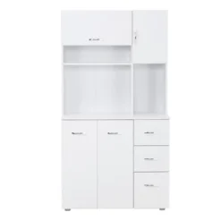 HOMCOM 66" Buffet With Hutch, Freestanding Kitchen Pantry With 2 Large Cabinets, 1 Pull Up Cabinet, 3 Drawers & Wide Countertop, White -Furniture Store GUEST 9e426c46 732f 4b67 bba6 186c89a8e29e