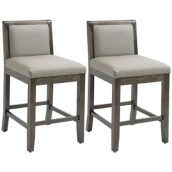 HOMCOM 25.5" Counter Height Bar Stools Set Of 2, PU Leather Kitchen Stool, Upholstered Bar Chairs With Back, Wood Legs, Gray -Furniture Store GUEST 9fa1ae8b ae47 4bee 8b2d 231c66458e95