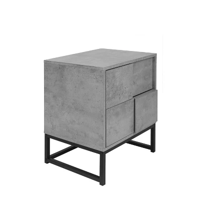 Modern Nightstand With Geometric Elements, Bedside Table With 2 Drawers, Cement Gray-ModernLuxe 8 Modern Nightstand With Geometric Elements, Bedside Table With 2 Drawers, Cement Gray-ModernLuxe - Image 6