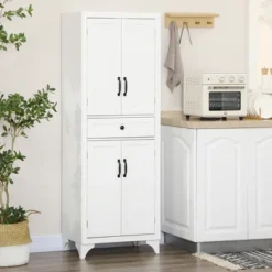 HOMCOM 67" Freestanding Kitchen Pantry, 4-Door Storage Cabinet With Drawer And Adjustable Shelves, White 8 HOMCOM 67" Freestanding Kitchen Pantry, 4-Door Storage Cabinet With Drawer And Adjustable Shelves, White -Furniture Store GUEST a100ab6d 1fd3 43d5 9d47 1dedaa3287d5