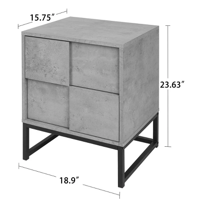 Modern Nightstand With Geometric Elements, Bedside Table With 2 Drawers, Cement Gray-ModernLuxe 4 Modern Nightstand With Geometric Elements, Bedside Table With 2 Drawers, Cement Gray-ModernLuxe - Image 2