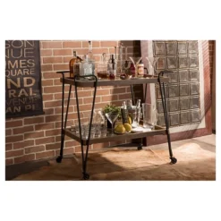 Jessica Rustic Industrial Style Textured Finish Metal Distressed Ash Wood Mobile Serving Bar Cart - Black & Brown - Baxton Studio 7 Jessica Rustic Industrial Style Textured Finish Metal Distressed Ash Wood Mobile Serving Bar Cart - Black & Brown - Baxton Studio -Furniture Store GUEST a4213dff 65db 41b7 b429 3dab301a331c