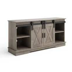Lavish Home 65-inch TV Stand With Media Console Shelves, Cable Management, And Sliding X-Style Barn Doors, Gray Woodgrain 14 Lavish Home 65-inch TV Stand With Media Console Shelves, Cable Management, And Sliding X-Style Barn Doors, Gray Woodgrain -Furniture Store GUEST a44402a0 0727 48e3 a1ac 4a272df54da0