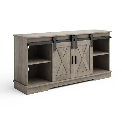 Lavish Home 65-inch TV Stand With Media Console Shelves, Cable Management, And Sliding X-Style Barn Doors, Gray Woodgrain 8 Lavish Home 65-inch TV Stand With Media Console Shelves, Cable Management, And Sliding X-Style Barn Doors, Gray Woodgrain - Image 6