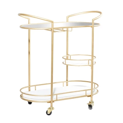 Contemporary Iron Bar Cart Gold - Olivia & May 3 Contemporary Iron Bar Cart Gold - Olivia & May
