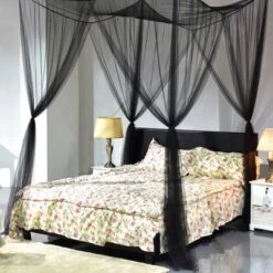 4 Corner Post Bed Canopy Mosquito Net Full Queen King Size Netting Bedding Black -Furniture Store GUEST a66a1e56 6889 43c3 9d14 e5e392f679bb