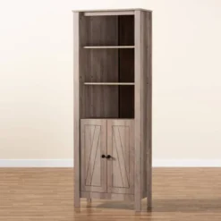 75.4" Derek Wood 2 Door Bookcase Oak - Baxton Studio -Furniture Store GUEST a83ccd3c 80ff 4a2b b812 83062a0abdc8