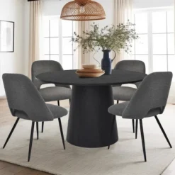 Dwen+Edwin 5-Piece 46" Manufactured Grain And 21.6" Wider Seat 4 Upholstered Fabric Chairs Modern Round Dining Table Set-The Pop Maison 19 Dwen+Edwin 5-Piece 46" Manufactured Grain And 21.6" Wider Seat 4 Upholstered Fabric Chairs Modern Round Dining Table Set-The Pop Maison -Furniture Store GUEST aa4c9420 bcf9 420f 9762 7c7755c4fe95