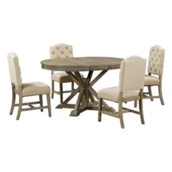 5 PCS Extendable Wood Dining Table Set With Round Table And 4 Upholstered Chairs-ModernLuxe 19 5 PCS Extendable Wood Dining Table Set With Round Table And 4 Upholstered Chairs-ModernLuxe -Furniture Store GUEST aabe21cb dbb3 4ac7 a762 acb41aa6efd2