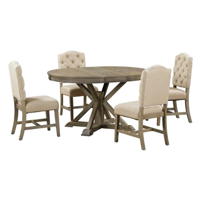 5 PCS Extendable Wood Dining Table Set With Round Table And 4 Upholstered Chairs-ModernLuxe 9 5 PCS Extendable Wood Dining Table Set With Round Table And 4 Upholstered Chairs-ModernLuxe - Image 7
