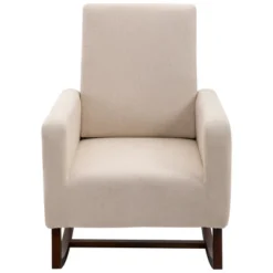 HOMCOM Accent Lounge Rocking Chair With Solid Curved Wood Base And Linen Padded Seat 11 HOMCOM Accent Lounge Rocking Chair With Solid Curved Wood Base And Linen Padded Seat -Furniture Store GUEST aac626ca 0168 4e4b 96af a869f38e6554