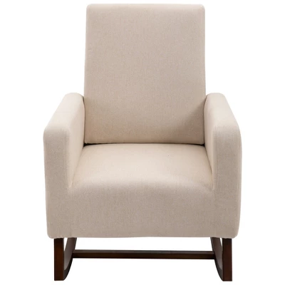 HOMCOM Accent Lounge Rocking Chair With Solid Curved Wood Base And Linen Padded Seat 5 HOMCOM Accent Lounge Rocking Chair With Solid Curved Wood Base And Linen Padded Seat - Image 3