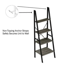 Lavish Home 4-Tier Ladder Bookshelf – Freestanding Industrial Style Wooden Shelving, Gray/Black -Furniture Store GUEST ab487a71 197f 428d 97a0 b15be5c6d78a