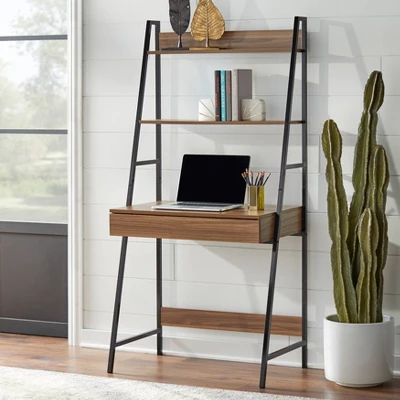 3pc Denton Ladder Desk And Shelf Walnut/Black - Buylateral 5 3pc Denton Ladder Desk And Shelf Walnut/Black - Buylateral - Image 3