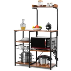Costway 4-Tier Vintage Kitchen Baker's Rack Utility Microwave Stand W/ Basket & 5 Hooks -Furniture Store GUEST aee2dec8 b809 43d2 bb7e 9e581afd55ab