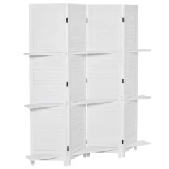 HOMCOM 4 Panel 67" Tall Wood Privacy Screen Room Divider With 3 Display Shelves, And Folding Storage For Bedroom Or Home Office, White -Furniture Store GUEST aef2ce02 c3c9 444f be23 9799c5017b64