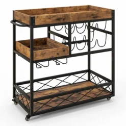 Costway 3-Tier Mobile Bar Serving Cart Liquor Storage Trolley With Removable Tray Wine Rack -Furniture Store GUEST af192491 268b 4d09 b9f5 654b2bd0f16d