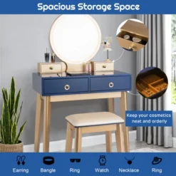 Tangkula Vanity Table Set 3 Color LED Light Touch Screen Mirror W/ Stool Black/Navy -Furniture Store GUEST af2a4524 31c3 4af2 87fb b12fe8941172