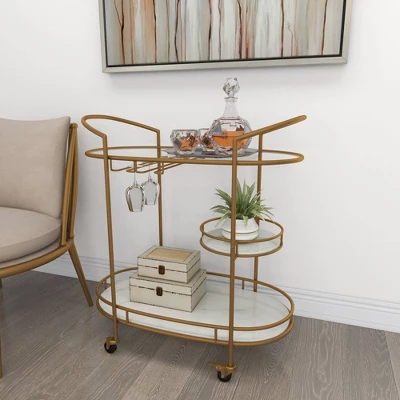 Contemporary Iron Bar Cart Gold - Olivia & May 12 Contemporary Iron Bar Cart Gold - Olivia & May - Image 10