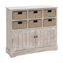 Wood Cabinet With Seagrass Drawers Brown - Olivia & May -Furniture Store GUEST b02f633a 1a77 45fc 9061 5466db69611a