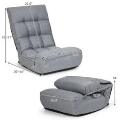Costway 4-Position Floor Chair Folding Lazy Sofa W/Adjustable Backrest& Headrest Gray