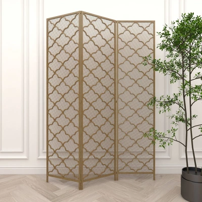 Modern Metal Filigree Room Divider Screen Gold - Olivia & May 7 Modern Metal Filigree Room Divider Screen Gold - Olivia & May - Image 5