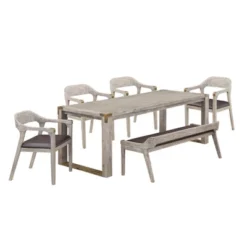 6pc Rectangular Montana Extendable Dining Set With 4 Armchairs And 1 Bench - Boraam