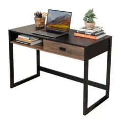 Oslo Contemporary Studio Workstation Desk With Drawer Black/Brown - Danya B. -Furniture Store GUEST b4e6239f dbdf 4b6e afb6 72e8dc8483de