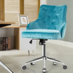 Costway Velvet Office Chair Upholstered Swivel Computer Task Chair Turquoise -Furniture Store GUEST b5d7e46f c70a 4fca af17 799a67830c5f