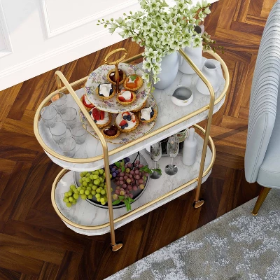 Madronas Serving Carts With Faux Marble Gold Coating/White - MiBasics 7 Madronas Serving Carts With Faux Marble Gold Coating/White - MiBasics - Image 5