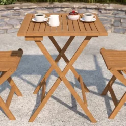 Merrick Lane 24 Inch Square Solid Acacia Wood Portable Folding Patio Bistro Table For Indoor/Outdoor Use In Natural Finish