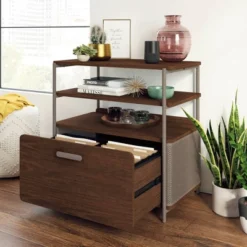 Radial Lateral File Cabinet With Drawer And Open Shelves Umber Wood - Sauder -Furniture Store GUEST b7401de8 f3af 4d4a 9fa8 50d6a639b475