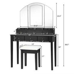 Costway Vanity Table Stool Set Large Tri-folding Lighted Mirror 6 Drawer Dresser WhiteBlack -Furniture Store GUEST b75ffa5d 580e 4965 8f8f a86c710000a0