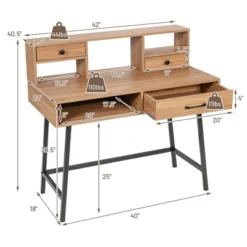 Costway Makeup Vanity Table Computer Writing Desk Storage With Drawer Shelf Industrial -Furniture Store GUEST b7610762 aa72 48b4 ab27 a3556cb67f24