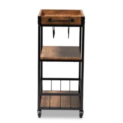 Cerne Oak And Finished Mobile Metal Bar Cart With Wine Bottle Rack Brown - Baxton Studio -Furniture Store GUEST b7e81a7b fc04 4407 8c2f 7d69e95e2cc0