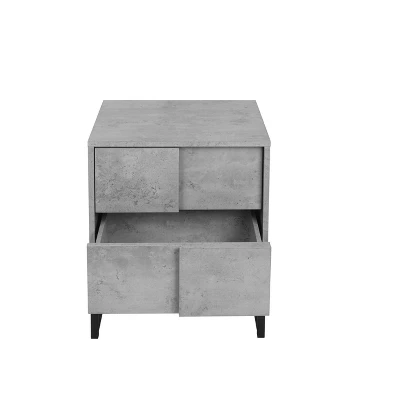 Modern Nightstand With Geometric Elements, Bedside Table With 2 Drawers, Cement Gray-ModernLuxe 7 Modern Nightstand With Geometric Elements, Bedside Table With 2 Drawers, Cement Gray-ModernLuxe - Image 5