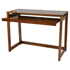Folding Computer Desk With 4 Port USB Charging Station Walnut - Flora Home