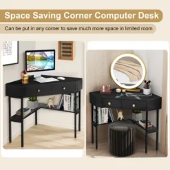 Costway Corner Computer Desk Writing Workstation Study Desk W/ 2 Drawers WhiteBlackGold -Furniture Store GUEST beff960a def4 439c b86e 3ec04fcd142d